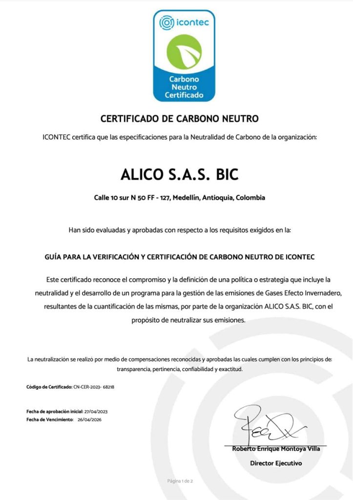 Certificado carbono neutro Alico